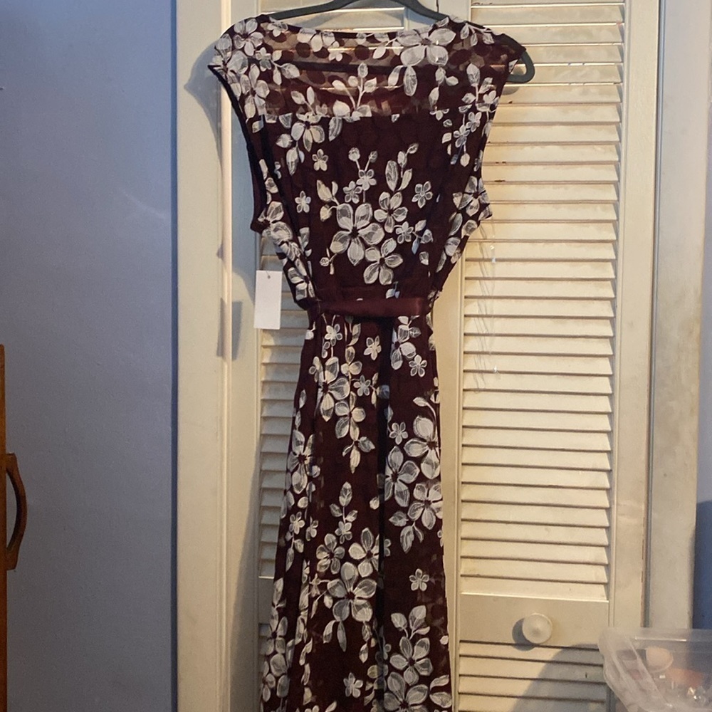Candalite Floral Dress with Sheer Overlay and Sash Belt - Picture 5 of 5